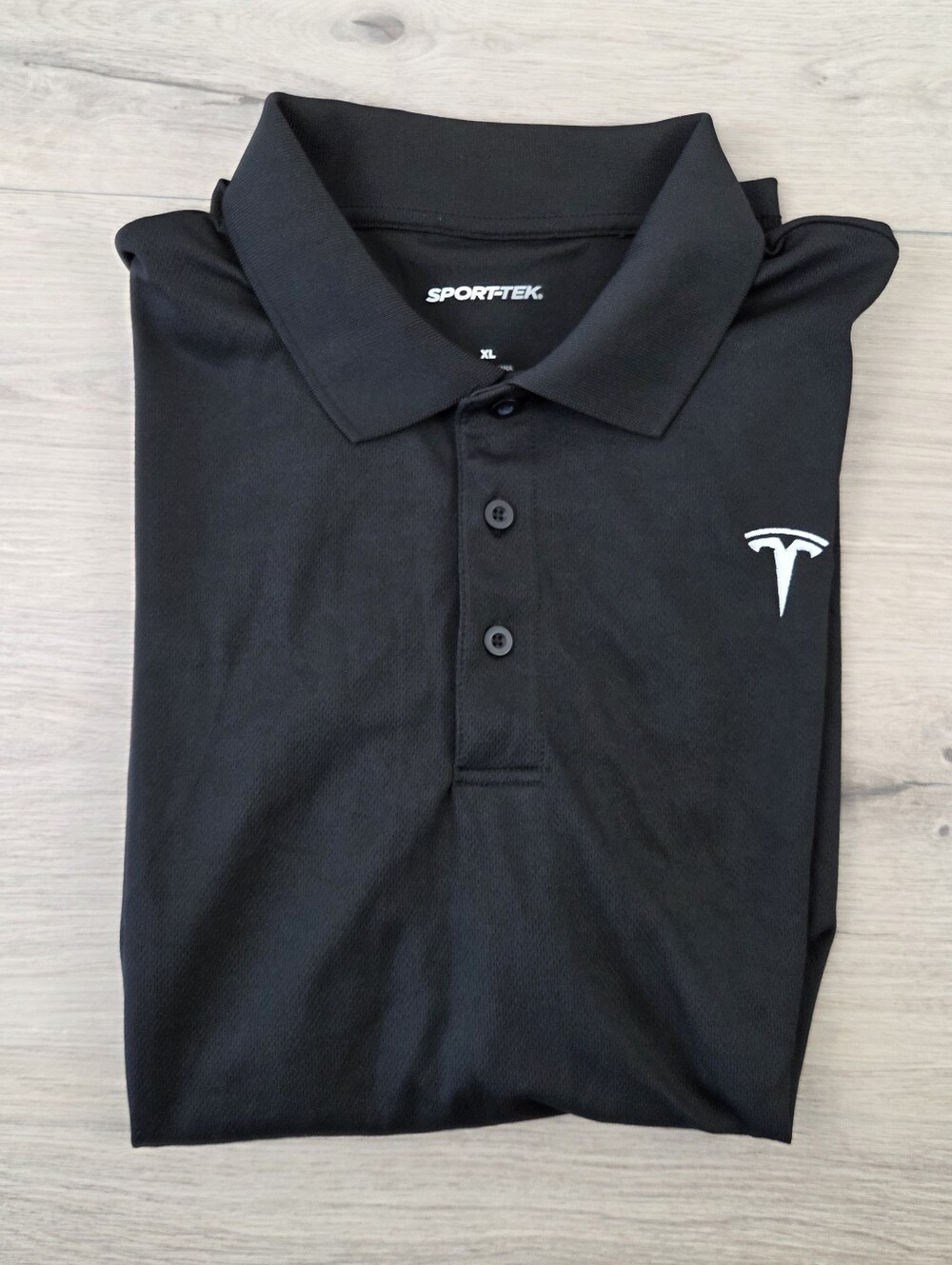 Tesla Logo Embroidered Performance Polo Shirt Mens XL Black Short Sleeve